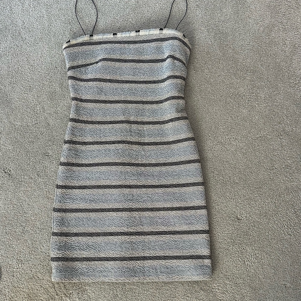 Bec & Bridge Blue and Black Striped Mini Dress